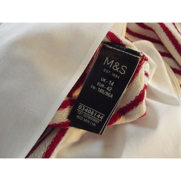 M & S Collections UK Sz 14 (USA 10) Red & Ivory Striped Sweater w/shirttail m - Picture 6 of 9